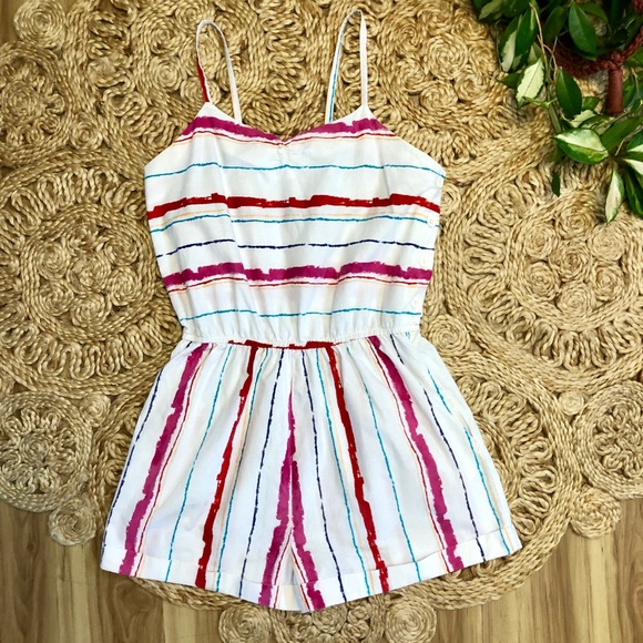 Pants - Vintage 80s Colorful romper cotton with pockets